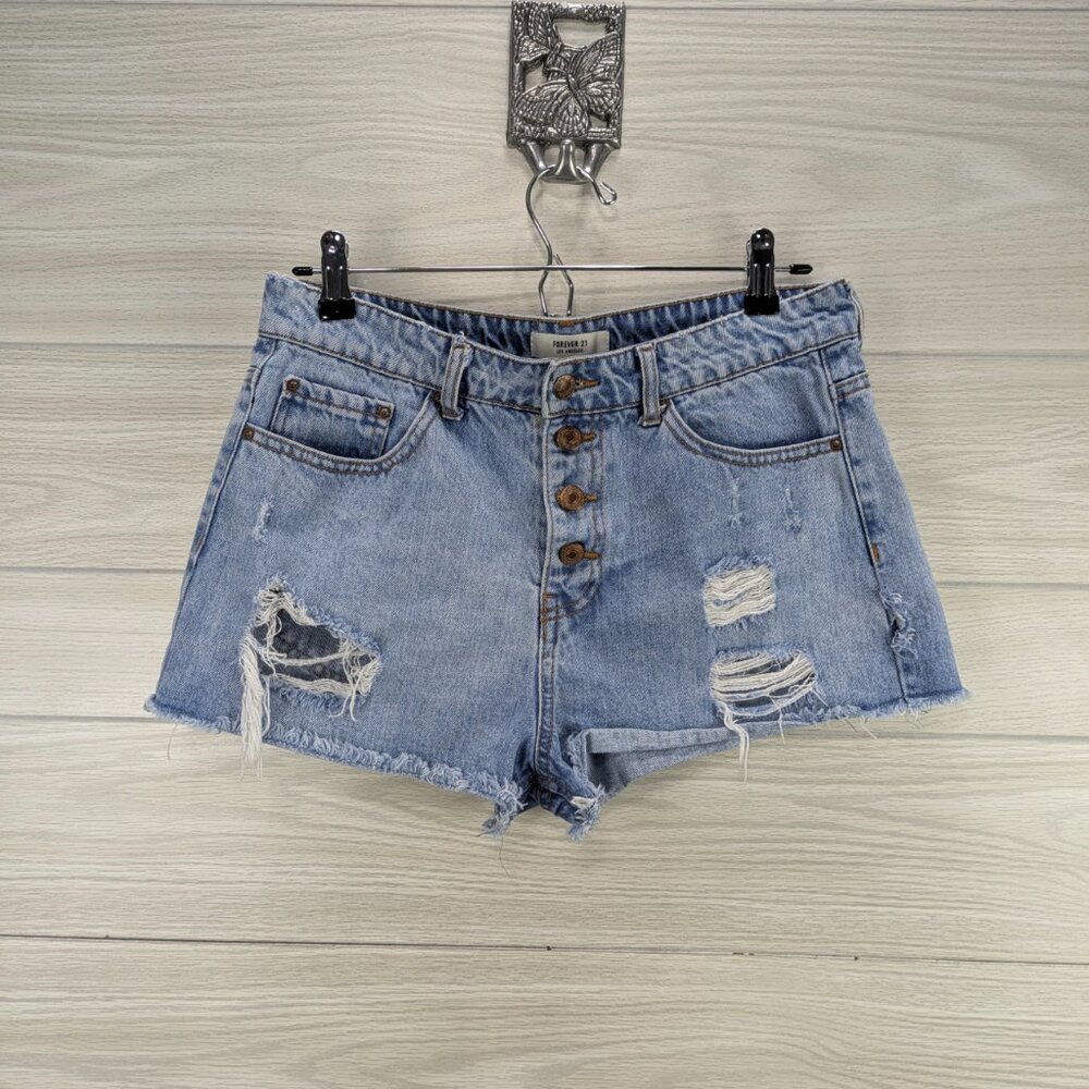 F21 High Rise Button Front Jean Shorts - Picture 5 of 6